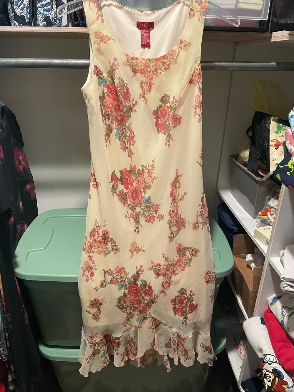 Signature by Sangria Cream Floral Ruffle-Hem Midi Dress